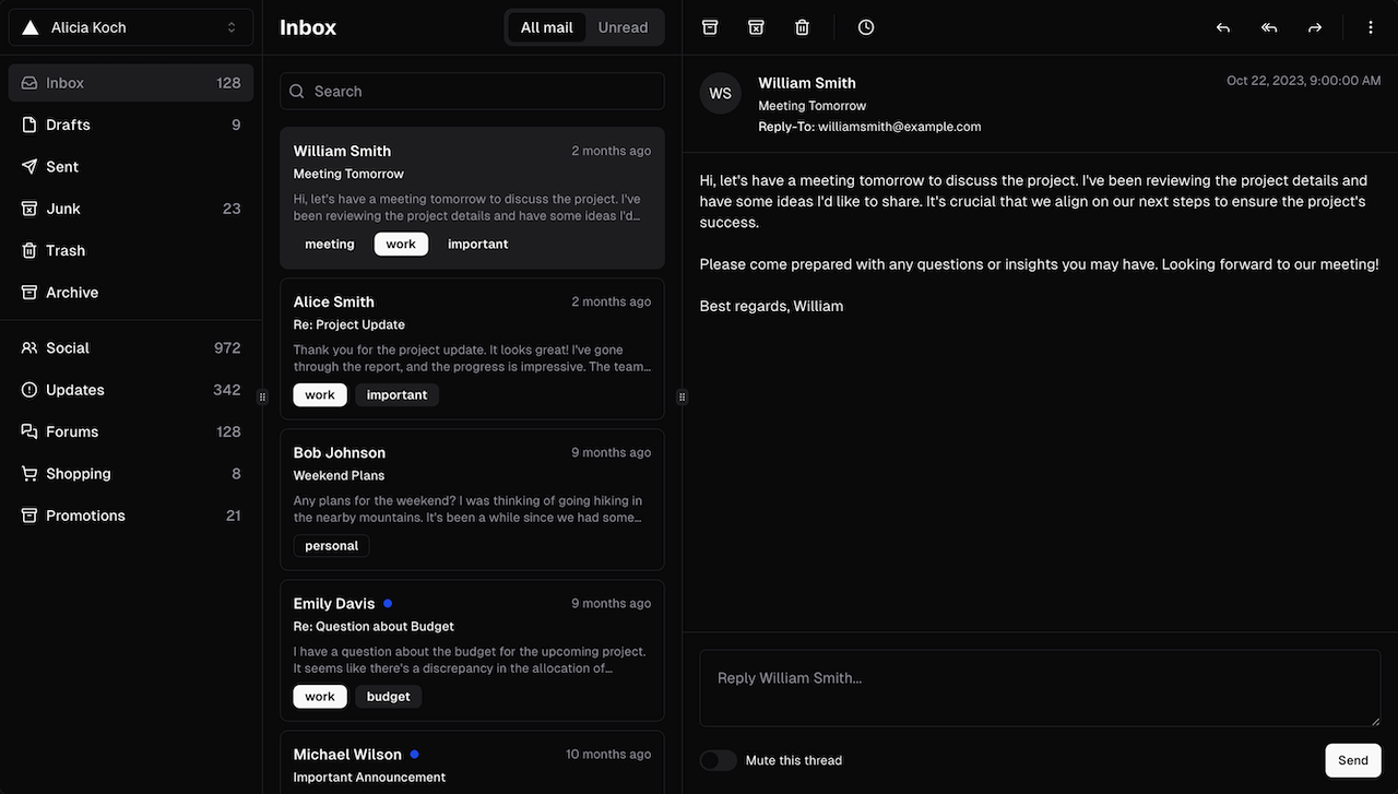 Mail - Dark mode preview